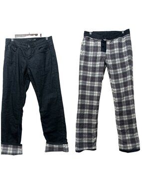 Prana Flannel Lined Jeans Women 14 Charcoal Black Straight Leg Wool Blend Outdoo